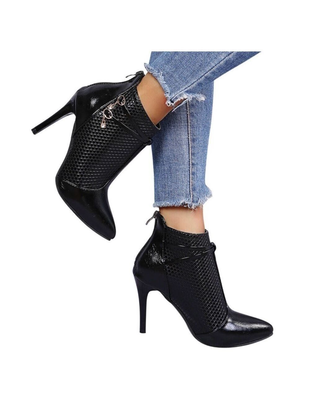 Black and Gold Heeled Boots with Stiletto Heel